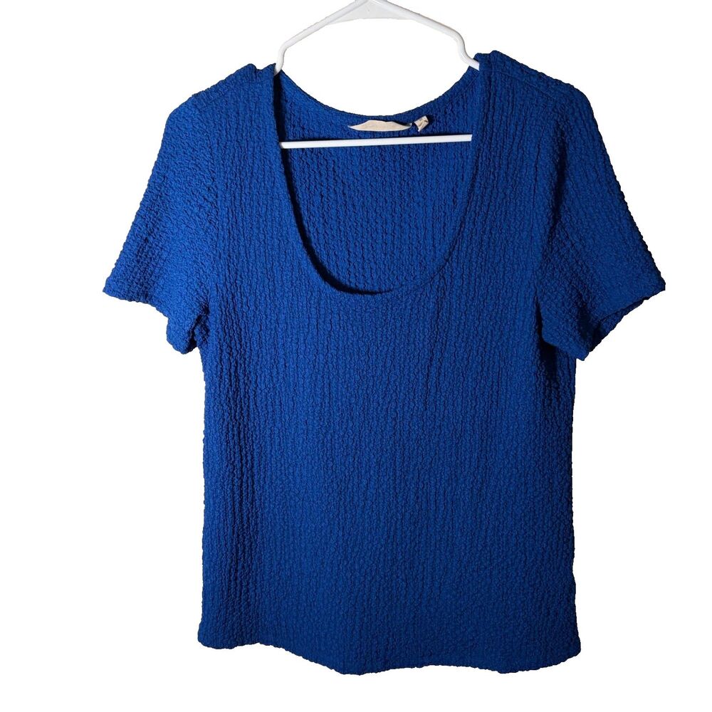 Soft Surroundings T-Shirt Women's Medium Blue Round Neck Textured Short Sleeve